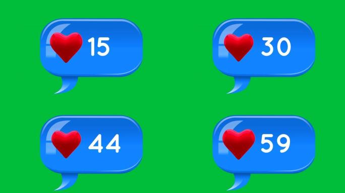 蓝色聊天框与心脏图标与数字4k