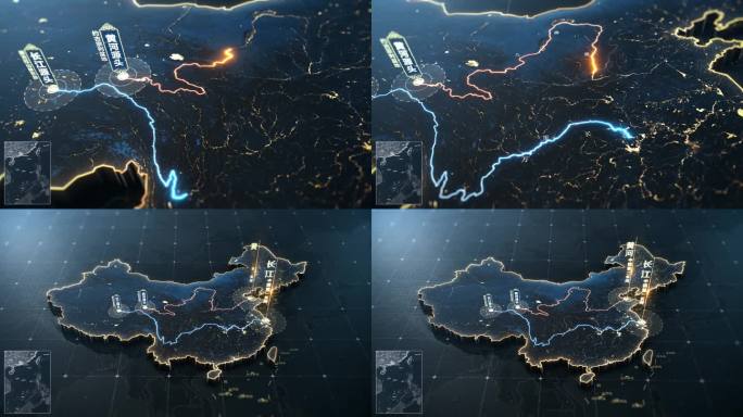 长江黄河流域水系区位展示地图