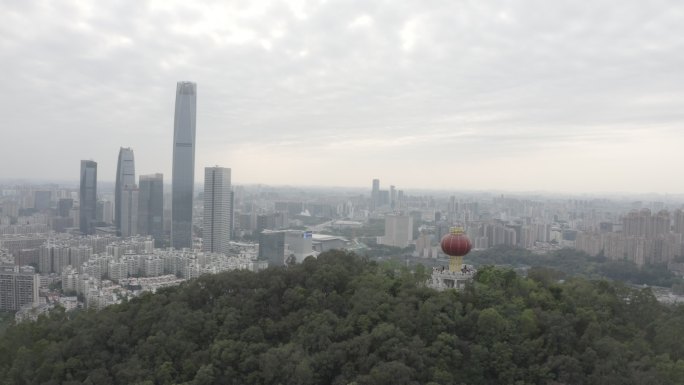 广东省东莞航拍旗峰山国贸地标旗峰公园