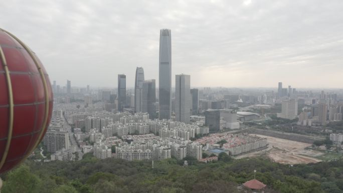 广东省东莞航拍旗峰山国贸地标旗峰公园