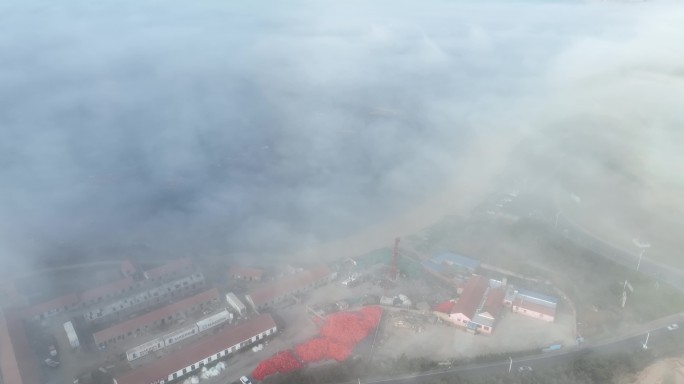 航拍威海高区小石岛西港集团上空的平流雾