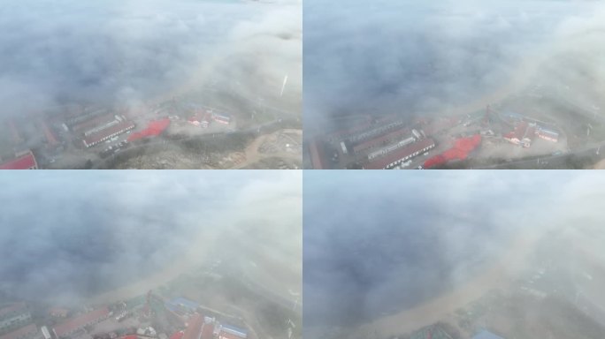 航拍威海高区小石岛西港集团上空的平流雾