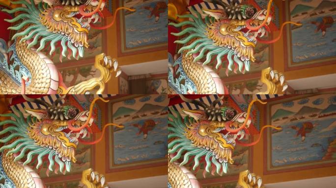 宗教色彩斑斓的龙雕塑。中国传统风格的神社装饰有装饰品。艺术建筑，佛教艺术品泰国壮观的寺庙。东方文化中