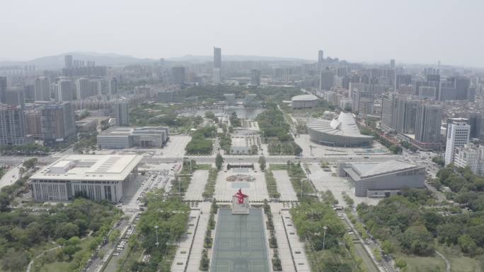 广东省东莞市中心广场六大馆东莞地标航拍