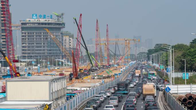 延时4K深圳城市建设施工道路拥堵限速