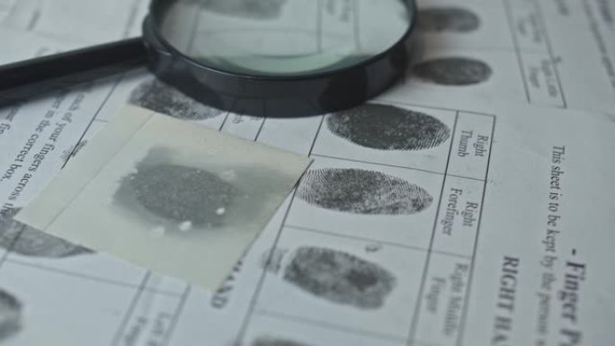 指纹卡特写，犯罪现场调查。
