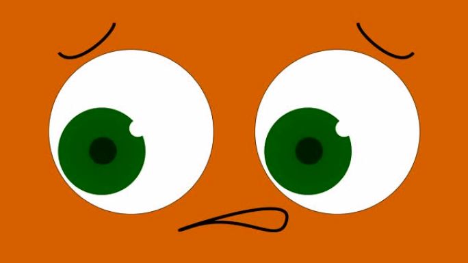 4k卡通忧心忡忡的脸，绿色的大眼睛 | 可循环