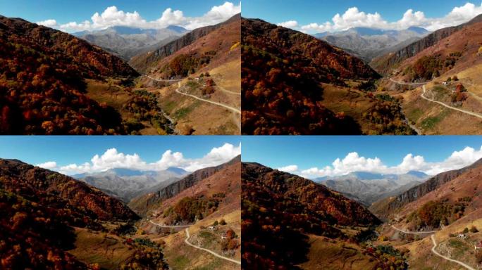 山区之路全高清史诗无人机飞行高加索丘陵和山谷美女格鲁吉亚自然