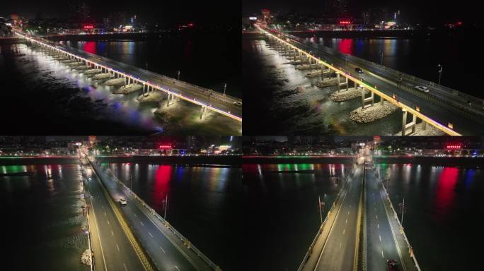 松滋新江口大桥4K夜景航拍
