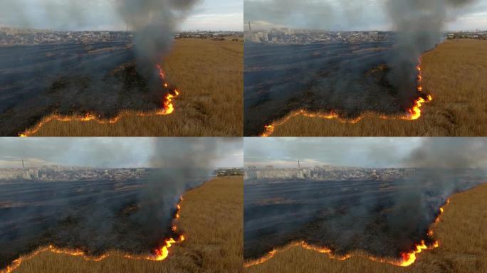 燃烧的第聂伯罗盆地湿地升起的灰色烟卷的航拍