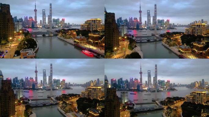 上海外滩乍浦路桥遥望陆家嘴夜晚夜景风景视