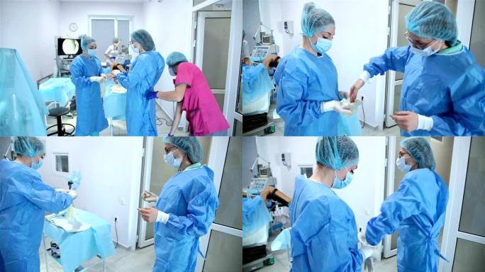 妇产科医生正在为手术做准备。