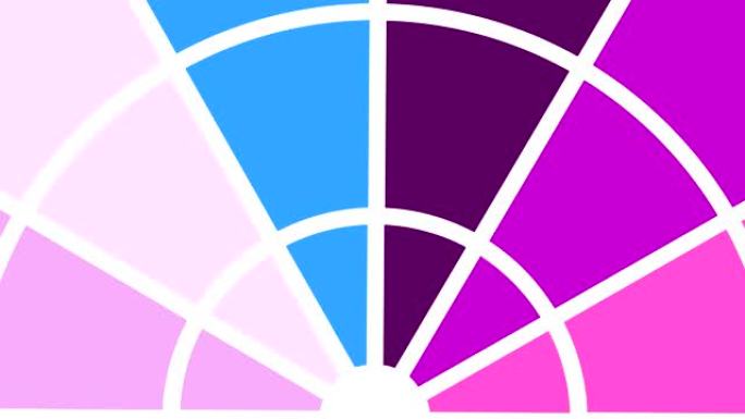 各种颜色的圆形对象类型风扇，顺时针旋转，锚点位于较低的中心并覆盖整个背景。