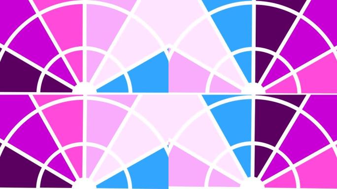 各种颜色的圆形对象类型风扇，顺时针旋转，锚点位于较低的中心并覆盖整个背景。
