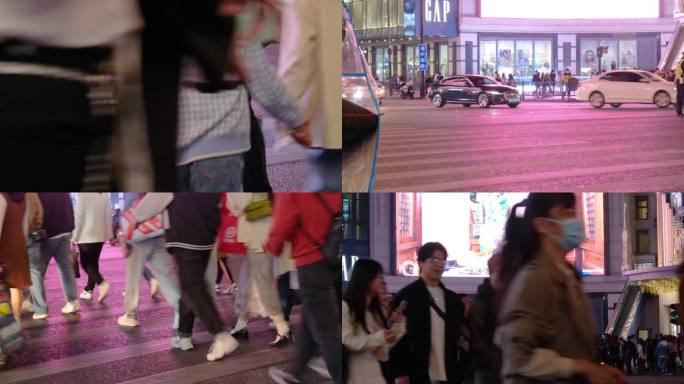 夜晚城市行人过马路人流脚步视频素材