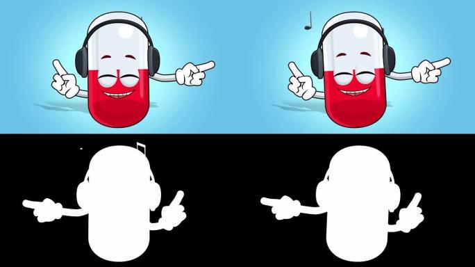 卡通药丸胶囊面部动画用阿尔法哑光听音乐
