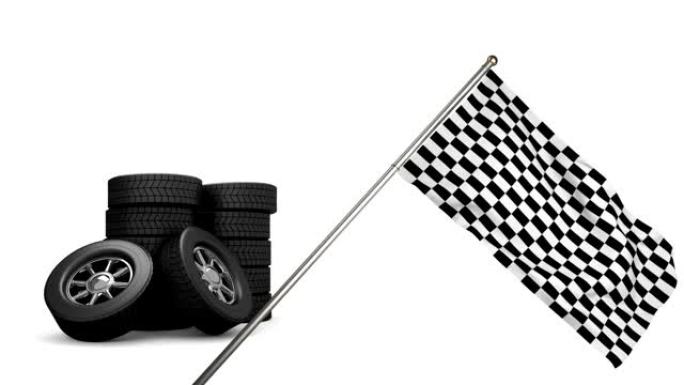 赛车轮胎和赛车标志