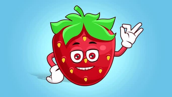 卡通草莓脸动画Ok手牌与阿尔法哑光