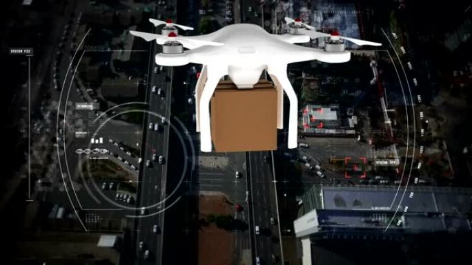 无人机在城市中飞行的数字复合材料