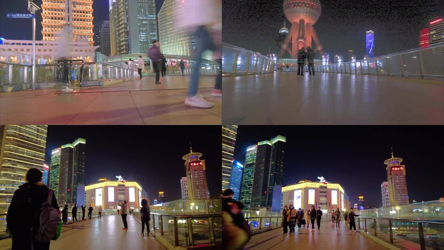 上海浦东新区陆家嘴环岛游客游玩人流延时夜