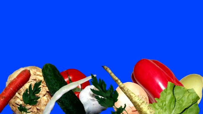 蓝屏上的蔬菜动画组