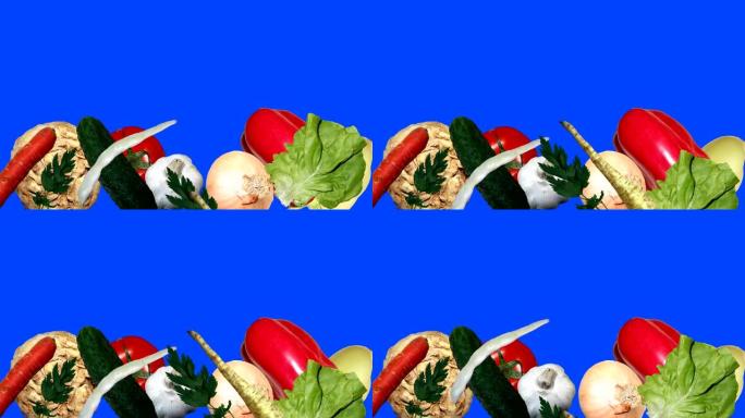 蓝屏上的蔬菜动画组
