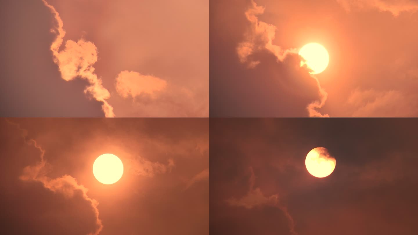日出太阳钻出钻入云层延时摄影