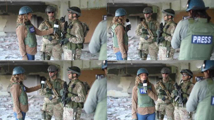 一名陆军士兵在战区接受媒体采访