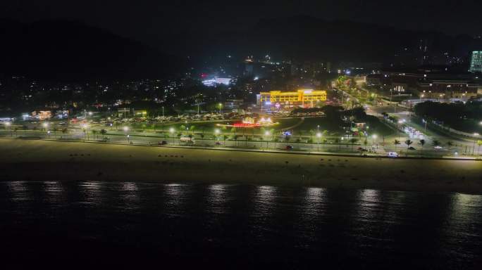 4K航拍珠海唐家湾沙滩夜景