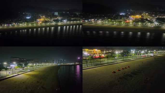 4K航拍珠海唐家湾沙滩夜景