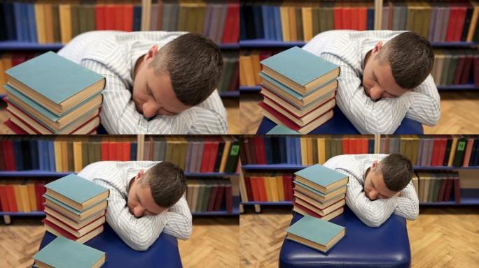 睡在图书馆的年轻人