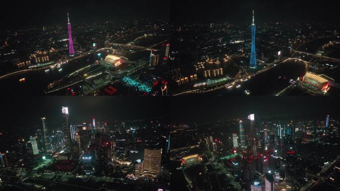 4K超高清航拍广州CBD广州塔夜景空镜3