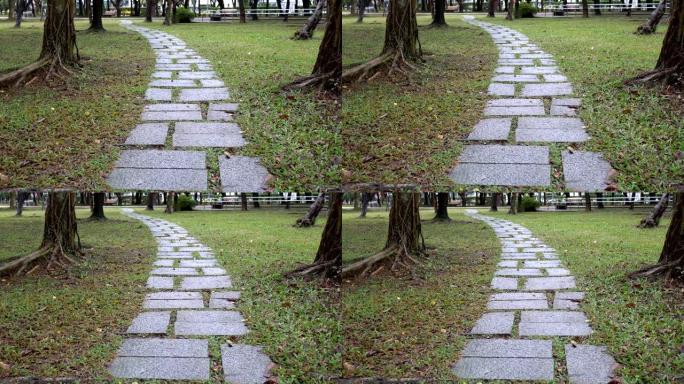 公园里的小路。在雨天。