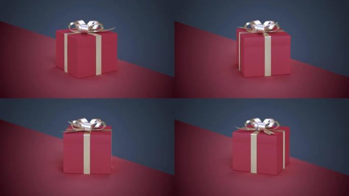 3D渲染红色礼品-4k无缝旋转逼真礼品