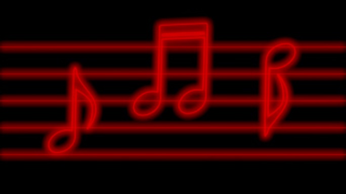 霓虹灯中红色发光音乐音符的动画，它们在节奏中跳跃，循环背景