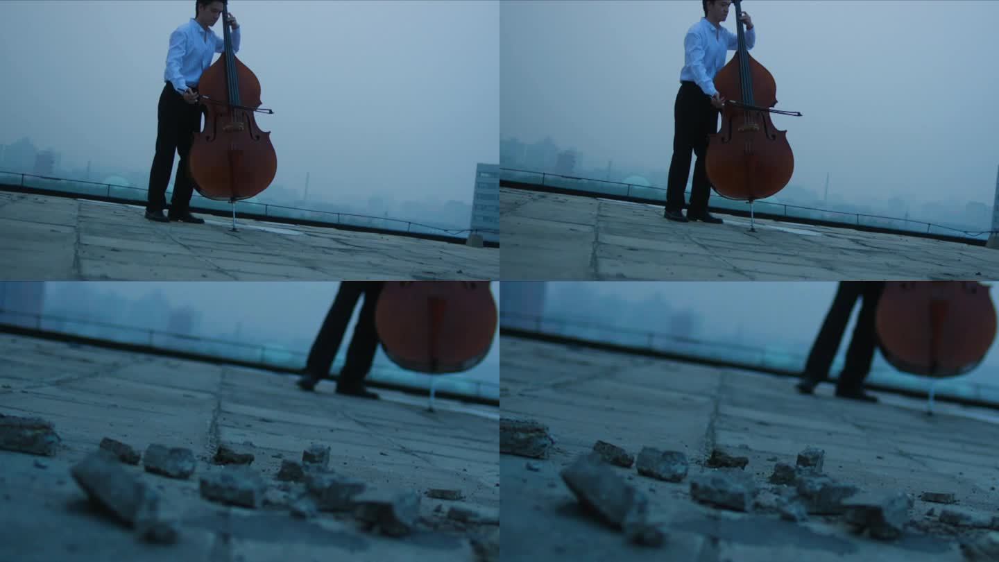男生天台独自弹奏大提琴