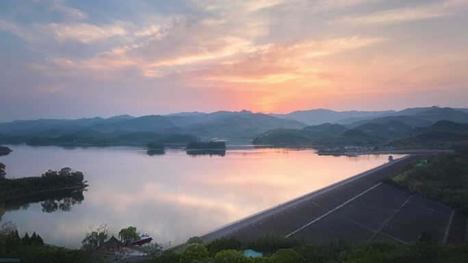 成都简阳三岔湖水库夕阳延时