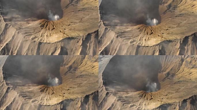 鸟瞰图爪哇岛腾格里破火山口内著名的活跃布罗莫火山或古农布罗莫火山的火山口