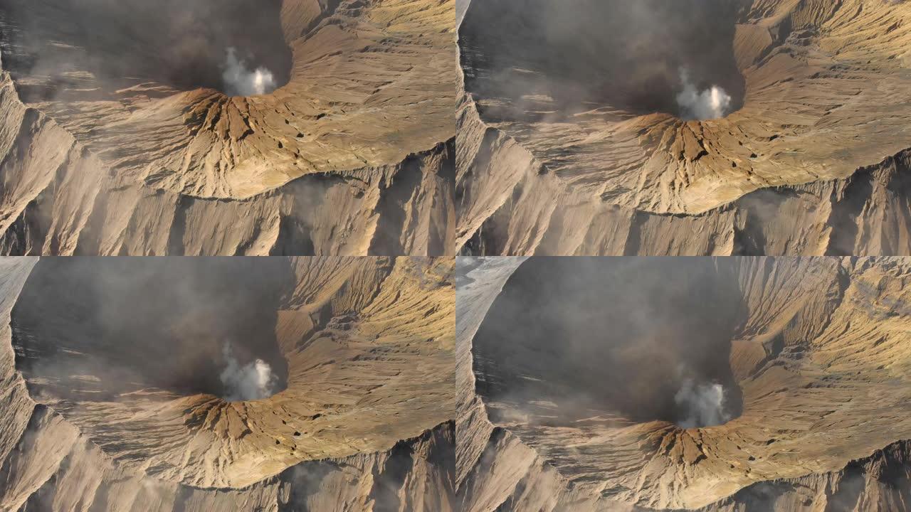 鸟瞰图爪哇岛腾格里破火山口内著名的活跃布罗莫火山或古农布罗莫火山的火山口