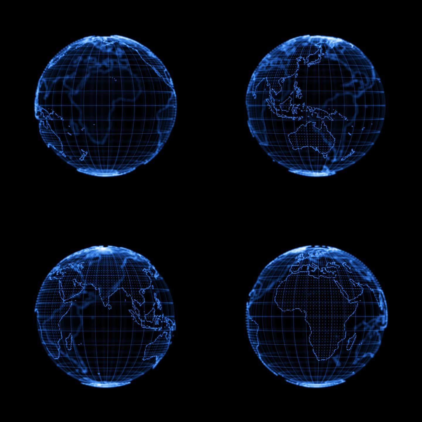 3D发光粒子经纬线地球 循环 带透明通道