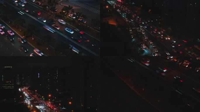 4K城市夜景延时 下班高峰 堵车