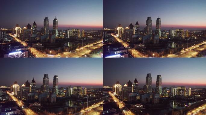 中国哈尔滨松北新区城市夜景航拍