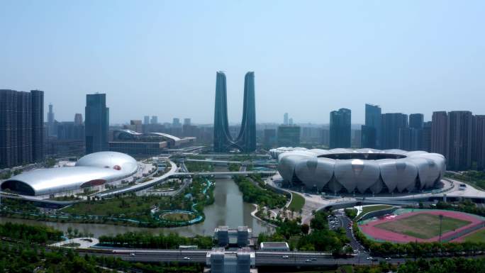 杭州亚运会奥体中心早上日出