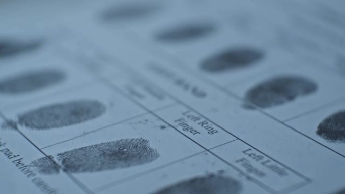 指纹卡特写，犯罪现场调查。
