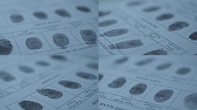 指纹卡特写，犯罪现场调查。