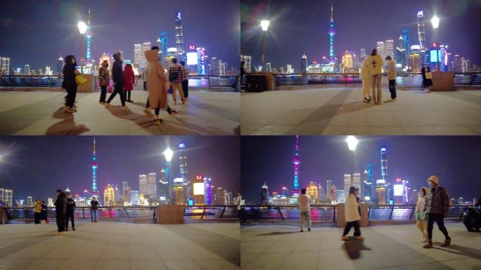 上海外滩游客人流夜景视频素材49
