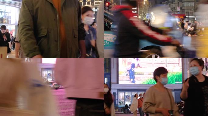夜晚城市行人过马路人流脚步视频素材9