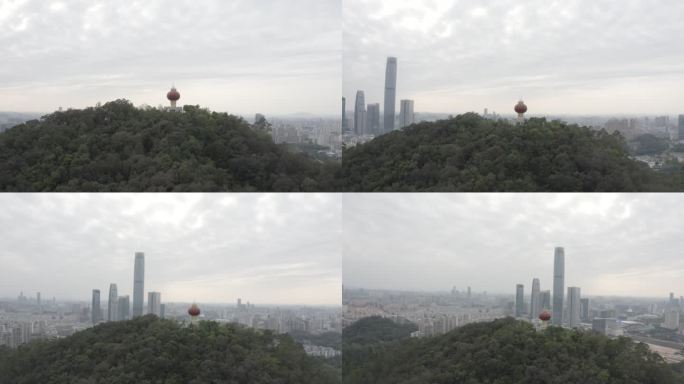 广东省东莞航拍旗峰山国贸地标旗峰公园