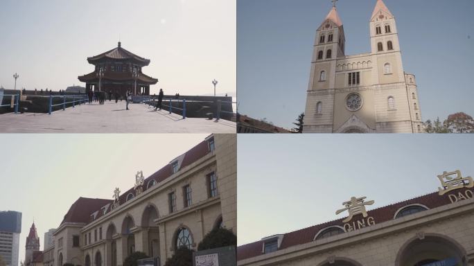 青岛栈桥，大教堂，青岛站，大钟表延时摄影