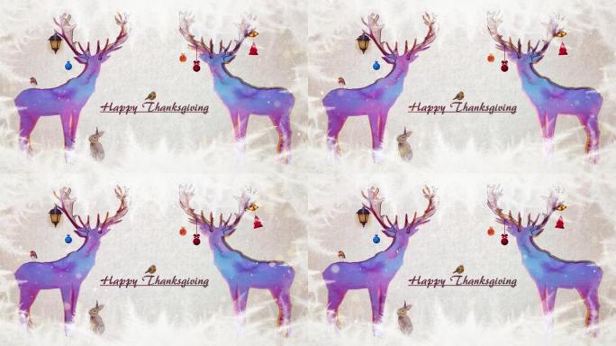 艺术地描绘了带有野生动物的圣诞鹿动画。